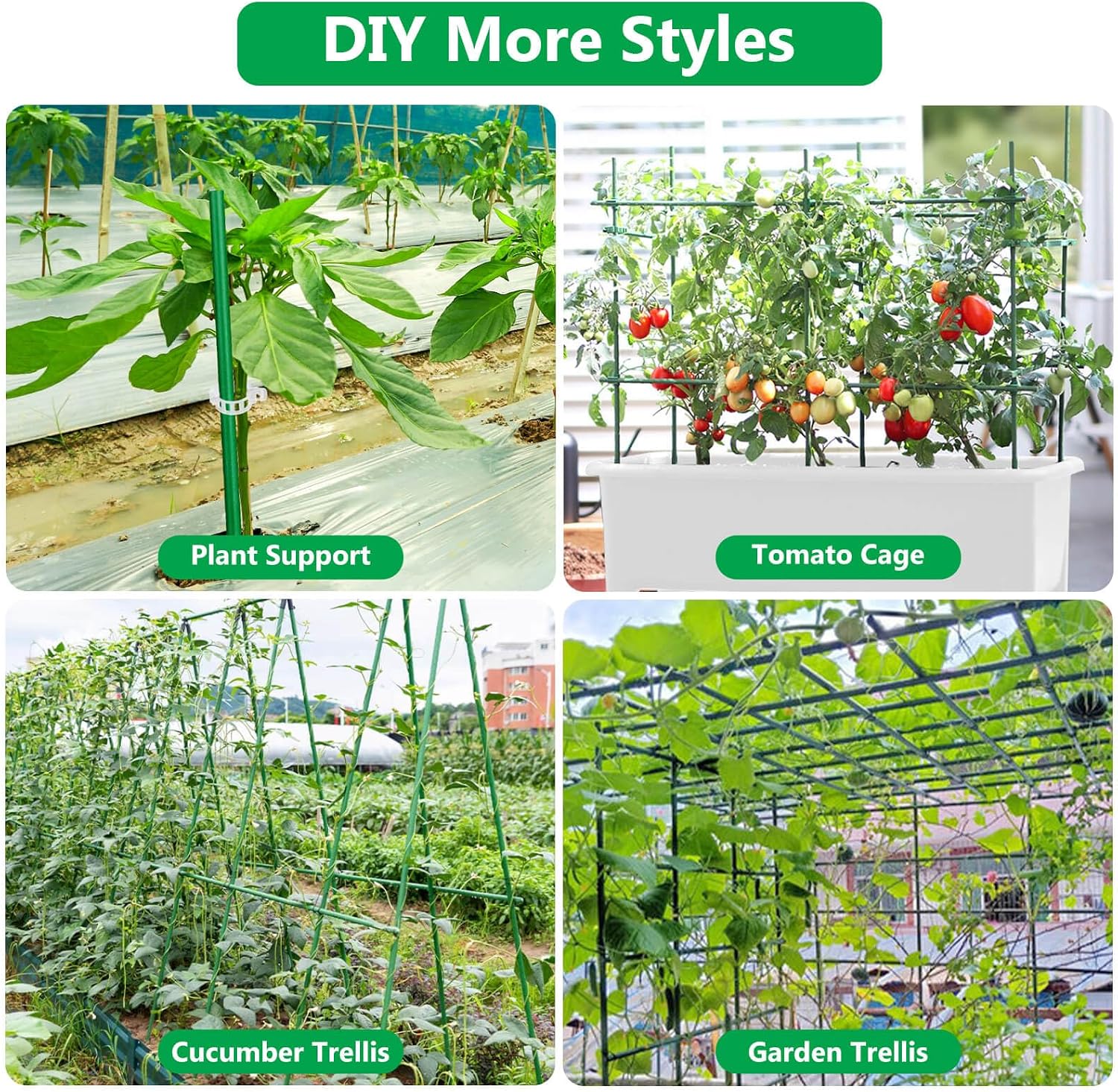 Lezmarket 150 Pack Garden Stakes(16" Each), Plant Support Stakes, DIY 4ft 5ft 6ft 7ft Sturdy Fiberglass Plant Sticks