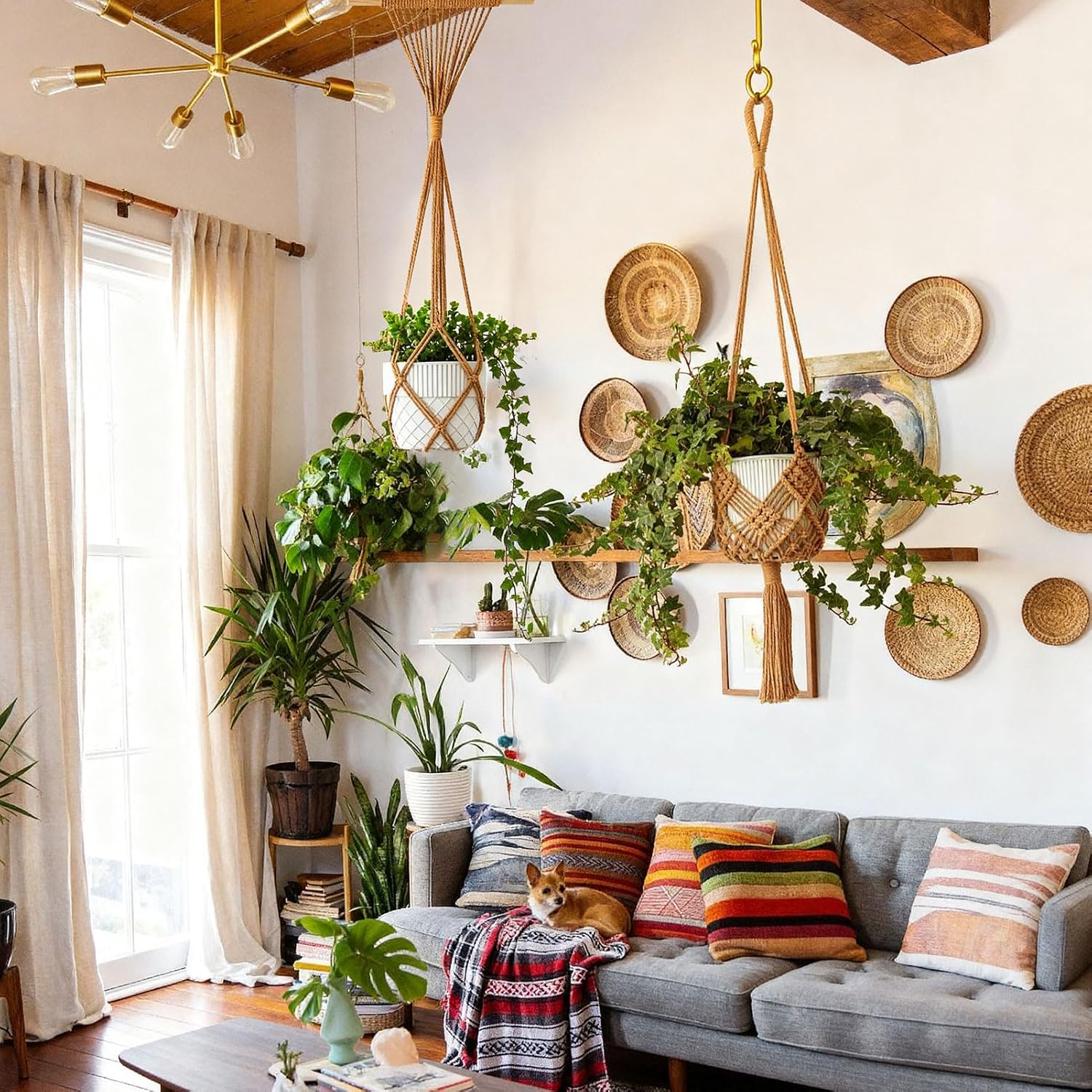 4 Pack Macrame Plant Hangers Indoor Up to 10 inch Pot, Boho Hanging Planters, Plant Holder with 8Pcs Stainless Steel