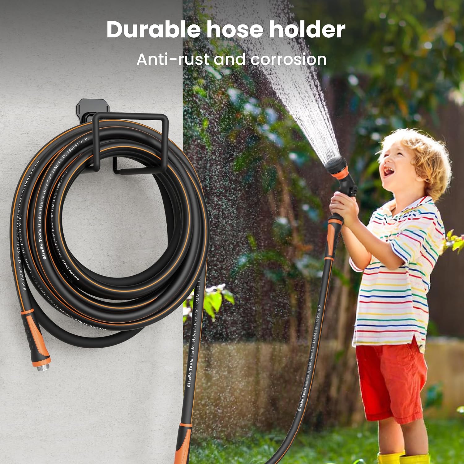 Giraffe Tools Garden Hose 5/8", 50ft Garden Hose Set | Water Hose Heavy Duty, Flexible, Lightweight Hybrid Hose with