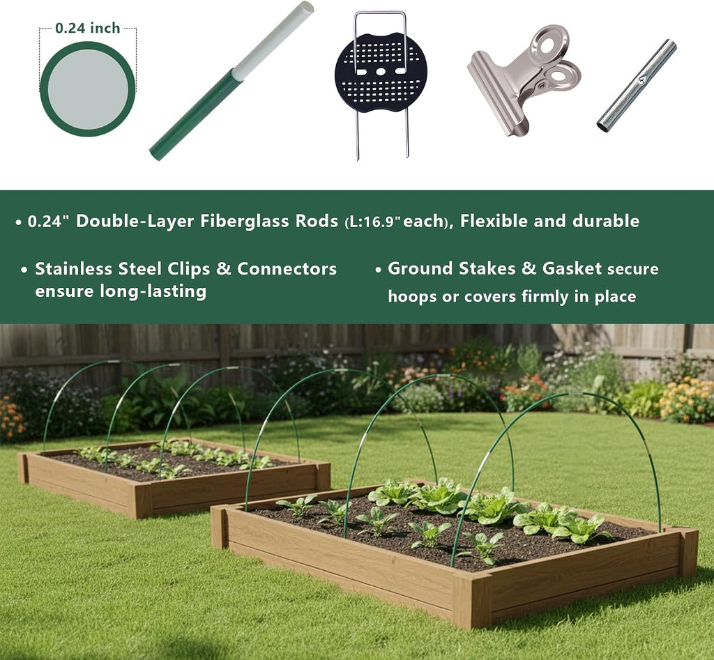 Garden Hoops Kit for Raised Beds, Plant Cover Support Hoops | Row Cover Hoops for Garden Netting, Frost Cloth, DIY