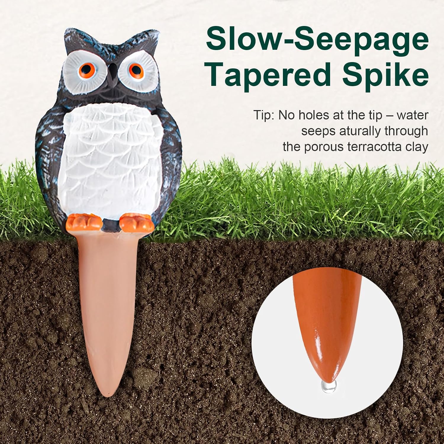 MCleanPin 4 Pack Self Watering Spikes and Globes, Handmade Terracotta Owl Self-Watering Plant Devices with Slow Release