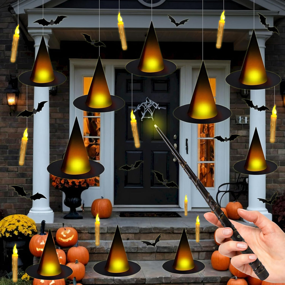 Fayoo 12 Pcs Floating Candles with Wand for Halloween Decor