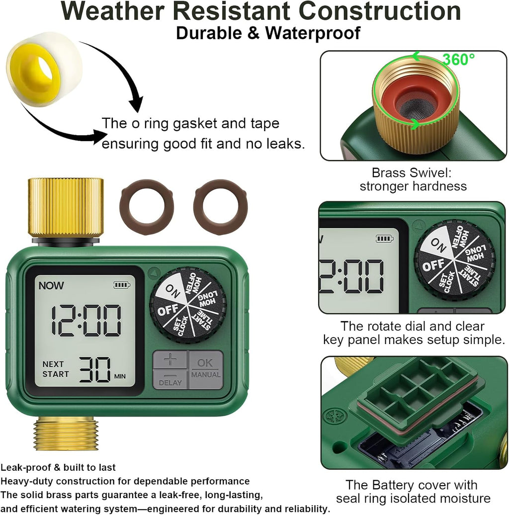 Water Timer for Outdoor Garden Hose, Sprinkler Timer for Garden | Faucet Timer with Auto/Manual/Rain Delay Mode