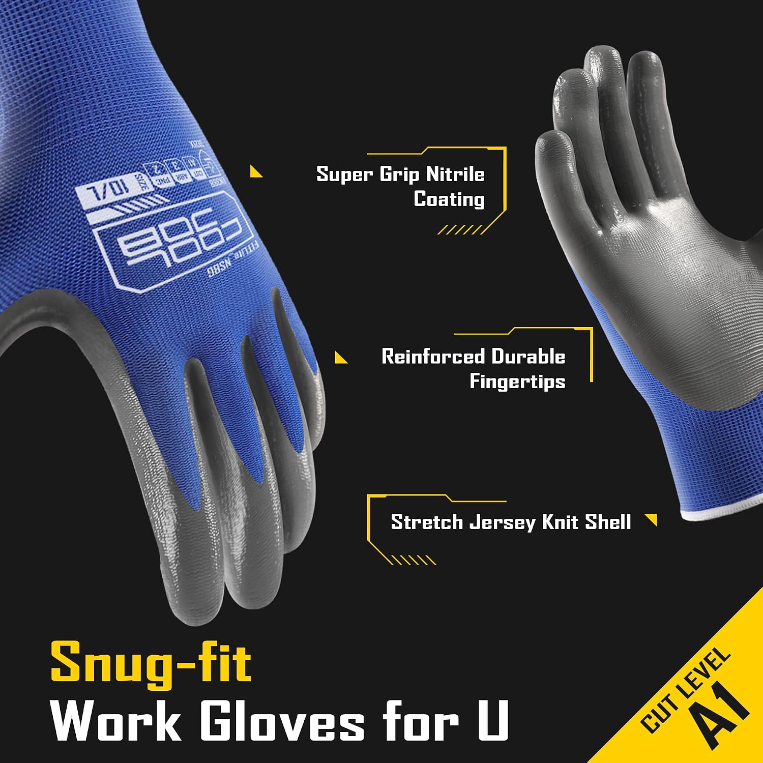 COOLJOB 10/20 Pair Safety Work Gloves for Men Women Non-slip, Nitrile Rubber Coated Working Garden Yard Gloves Bulk
