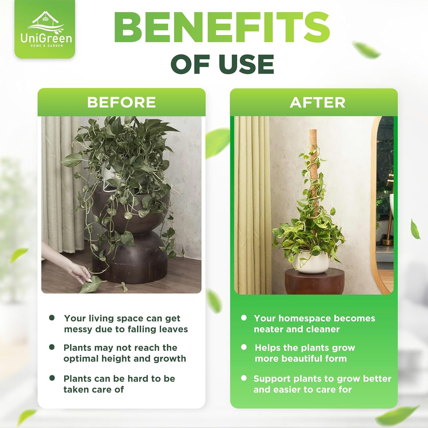 UNIGREEN 2Pack 87'' Large Premium Moss Pole, Coir Totem Poles for Big Indoor Plants, 47'' Moss Sticks for Monstera