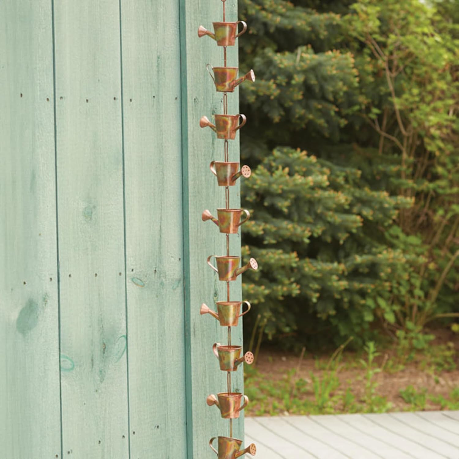 Flamed Copper Colored Watering Cans Rain Chain, 5" x 96" x 2.5"