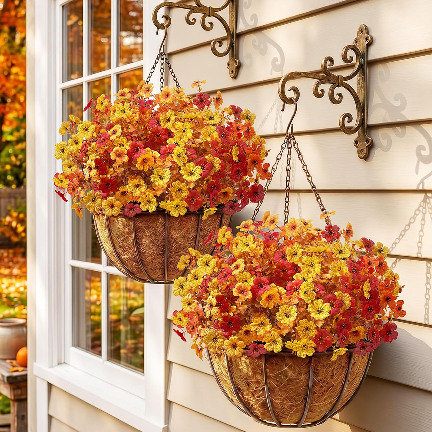 Lifewit Fall Artificial Flowers for Outdoor Indoor, 24 Bundles Plastic Fake Flowers Daisy with Eucalyptus Leaves for