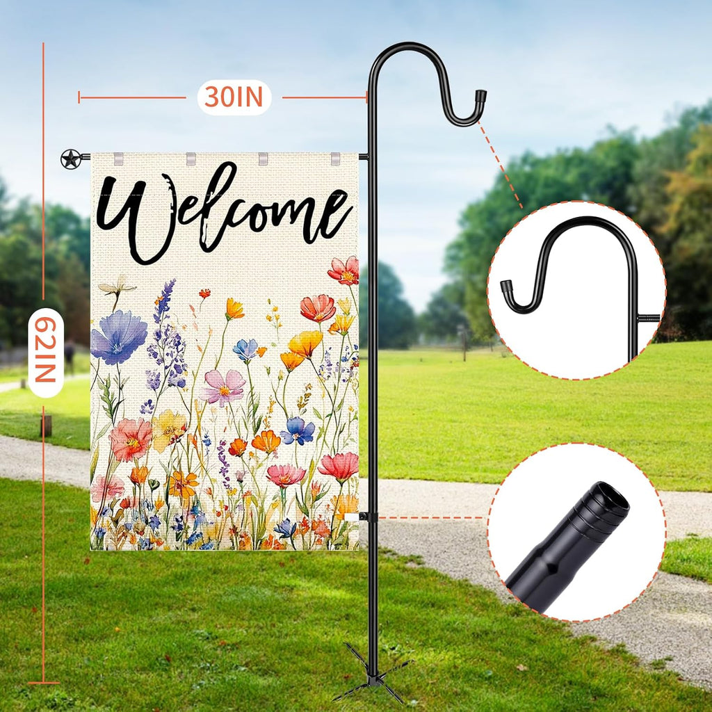 Garden Flag Stand for Outdoor,Heavy Duty Garden Flag Holder for 28x40 Flags, 62 Inches Gaden Flag Pole with Shepherd