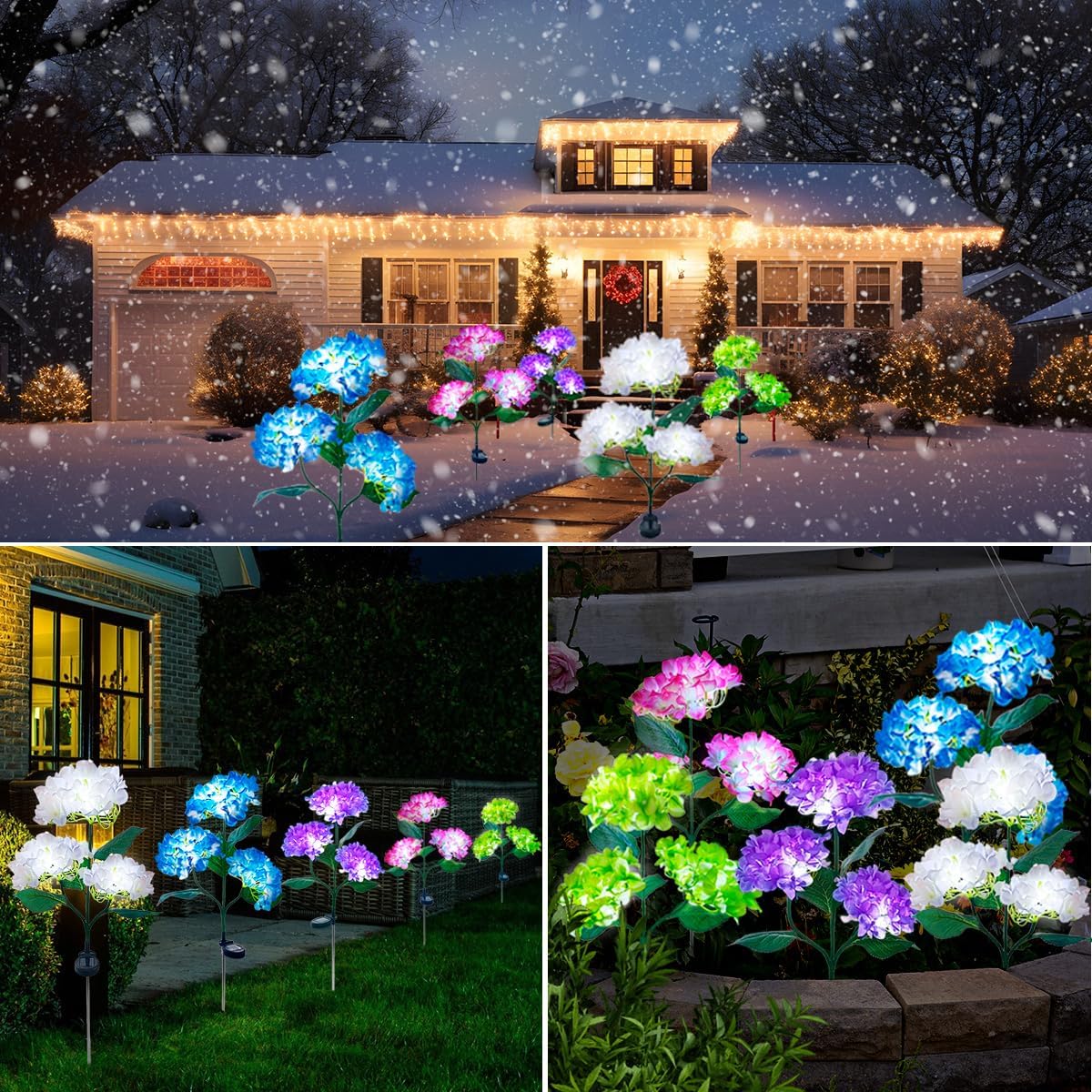 Aolyty Solar Hydrangea Flower Lights, LED Garden Light, 2 Pack, Blue | Realistic LED Stake Lights for Outdoor Gardens