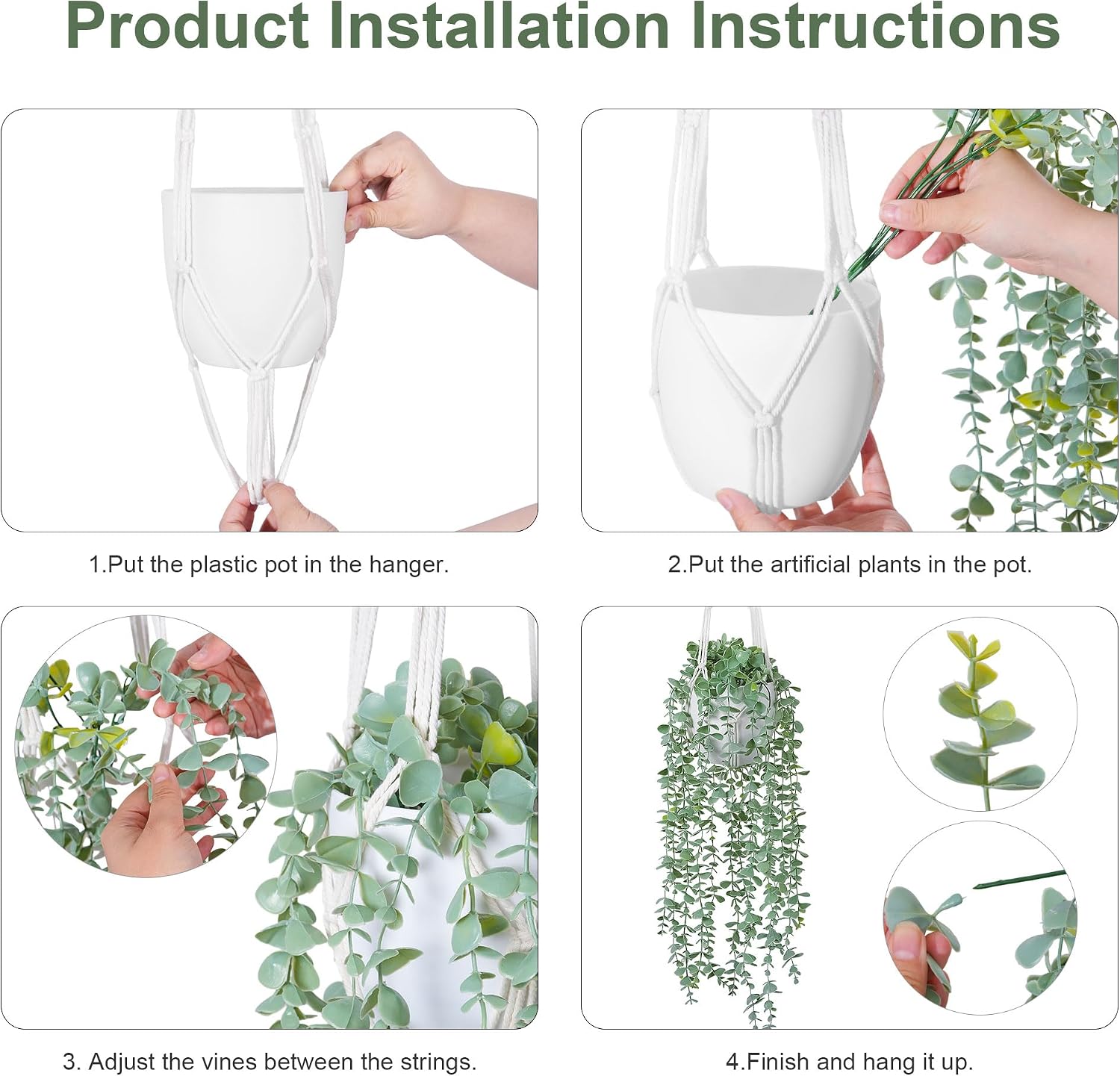 DREAMLOOM 2 Packs Fake Hanging Plants with Pots, Artificial Eucalyptus Hanging Plants with Macrame Hanger for Indoor