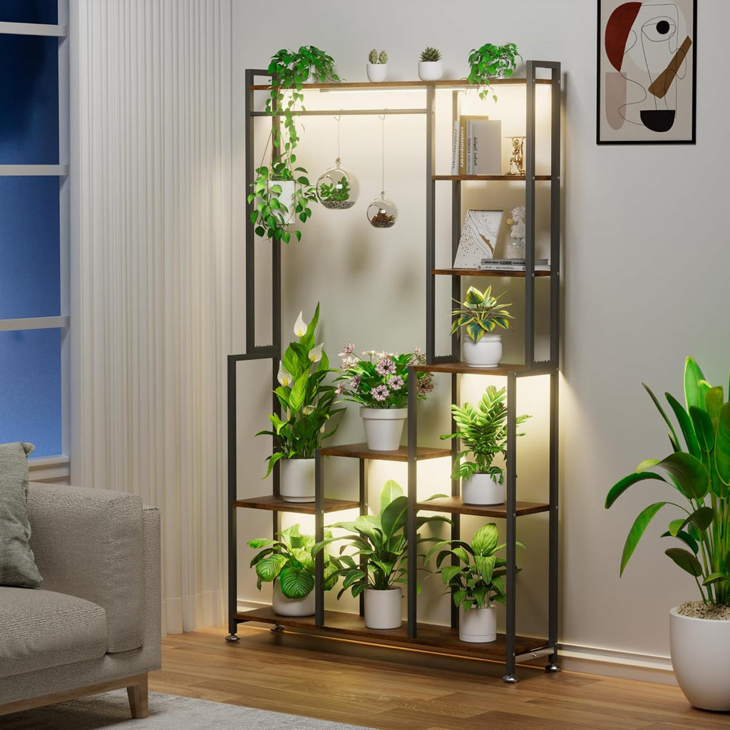 CODACE Plant Stand Indoor with Grow Light - 71 Inches Tall Plant Shelf | 8 Tiered Large Metal Plant Stand, Square Stand