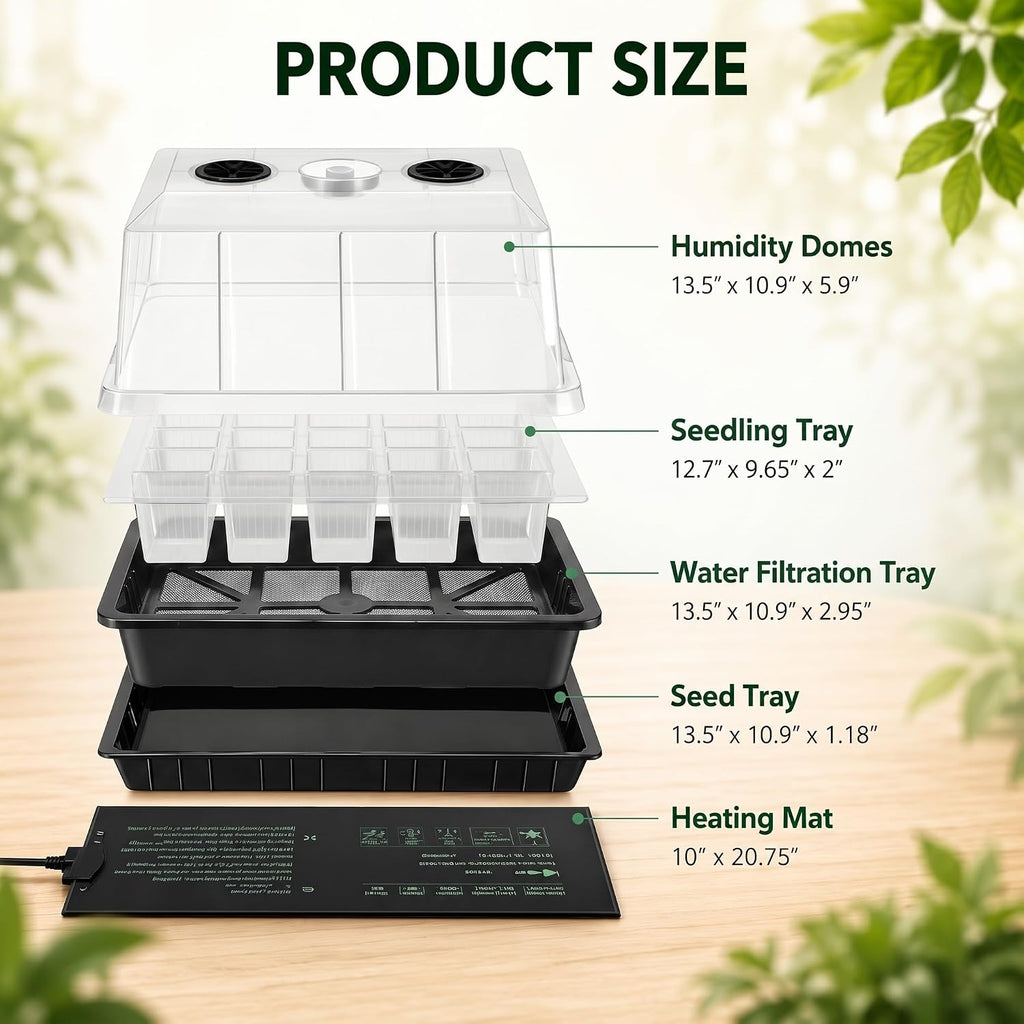 2 Sets 60-Cell Seed Starter Trays with Grow Lights, Heat Mat and Dome | 70-80°F Stable Warmth, Full-Spectrum Lighting