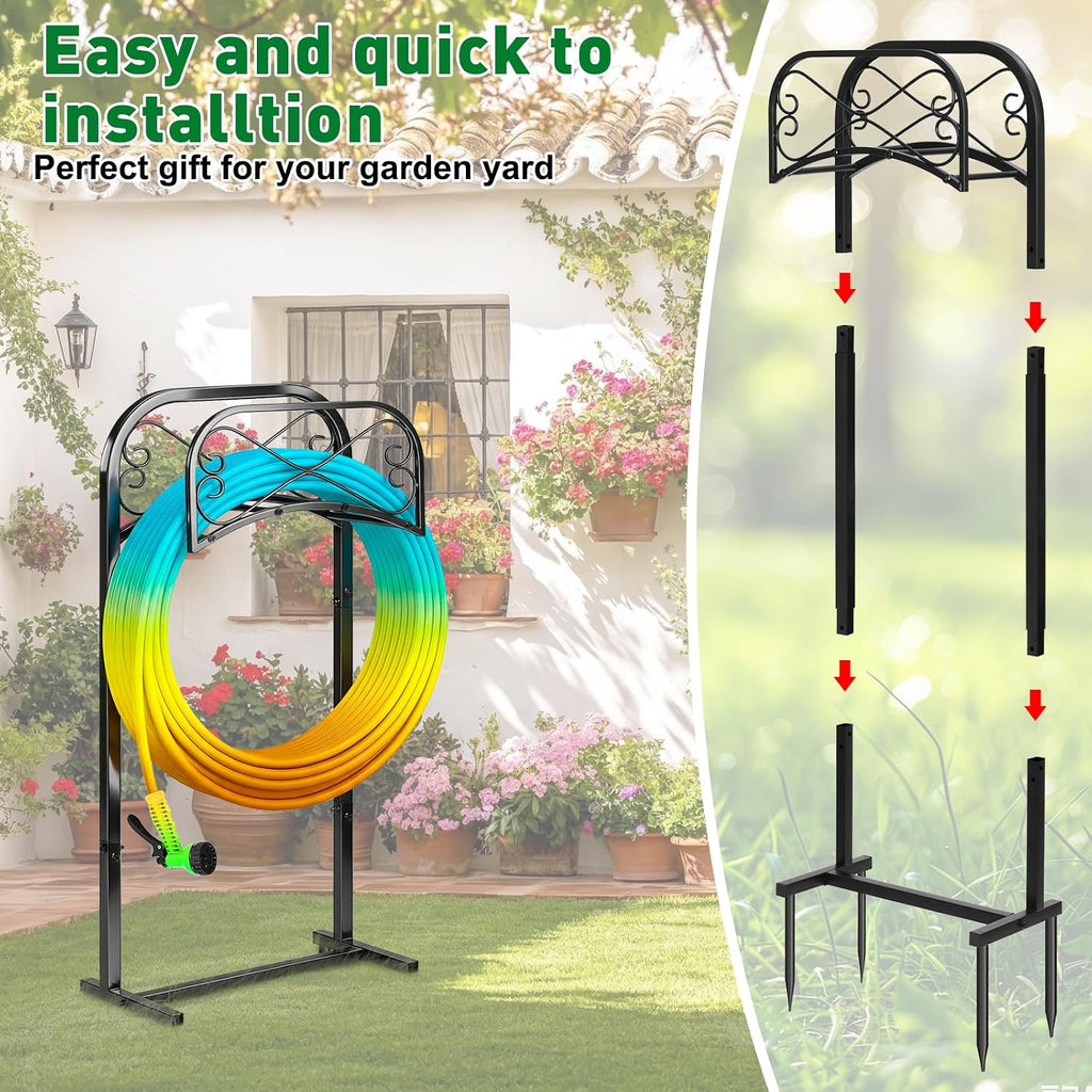 Gtongoko Garden Hose Holder for Outside 43" Heavy Duty Freestanding Water Hose Holder with 4 Stable Spikes Metal Hose