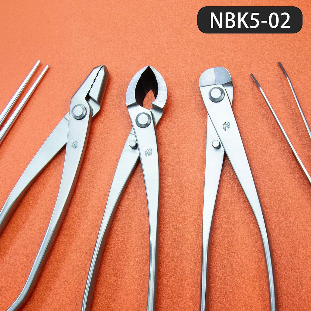 Bonsai Tools 5-Piece Alloy Steel Bonsai tool Kit In Cluding 205mm Wire Cutter / 205mm Round Edge Cutter / 205mm Jin