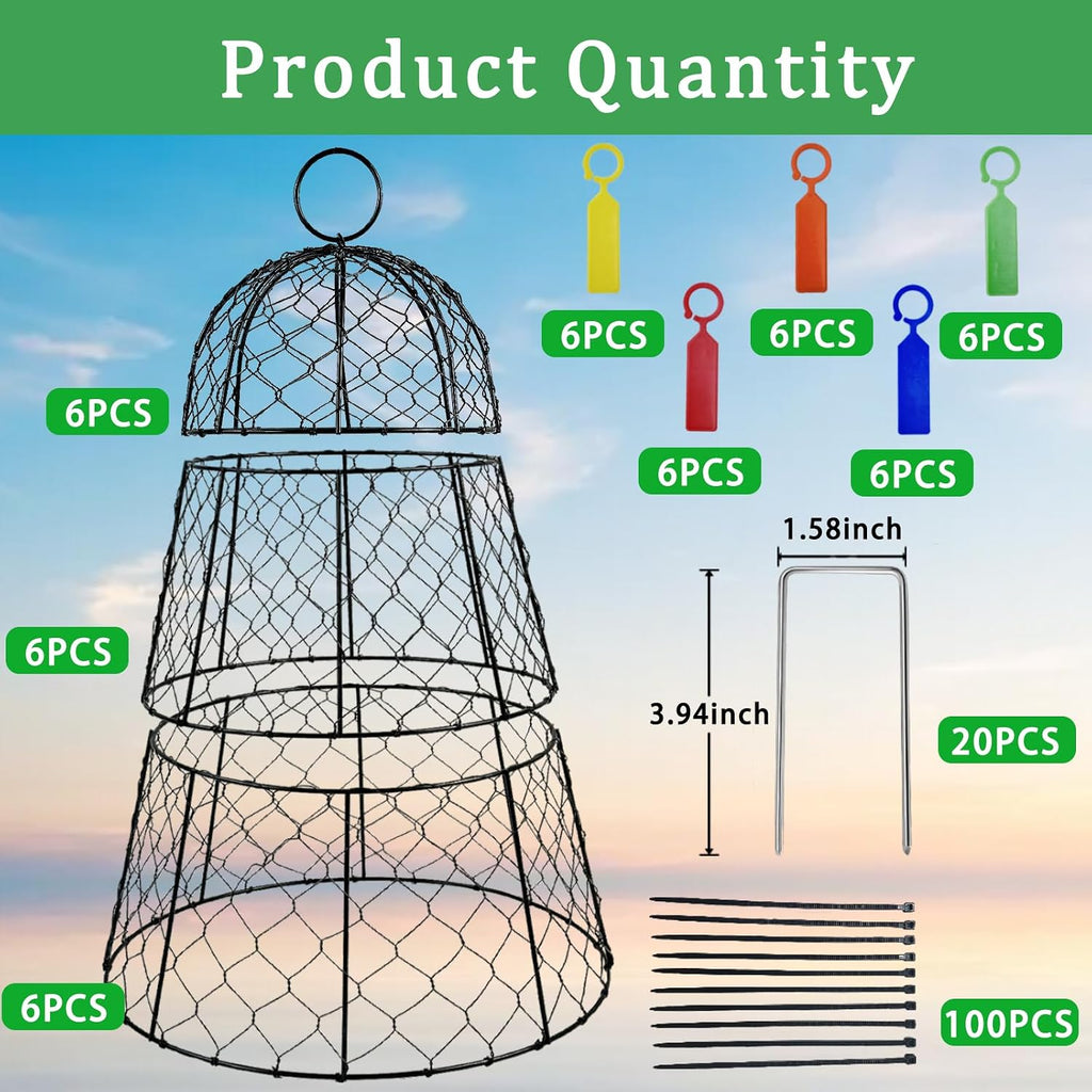 6 PCS 17.7"H X 11.42"D Garden Cloches,Chicken Wire Plant Covers Protectors Modular Design for Customizable