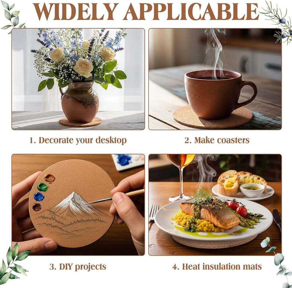 Gejoy 20 Pcs Cork Plant Coasters, Cork Plant Mats Absorbent Round Saucers Placemats for Indoors, Planters, House