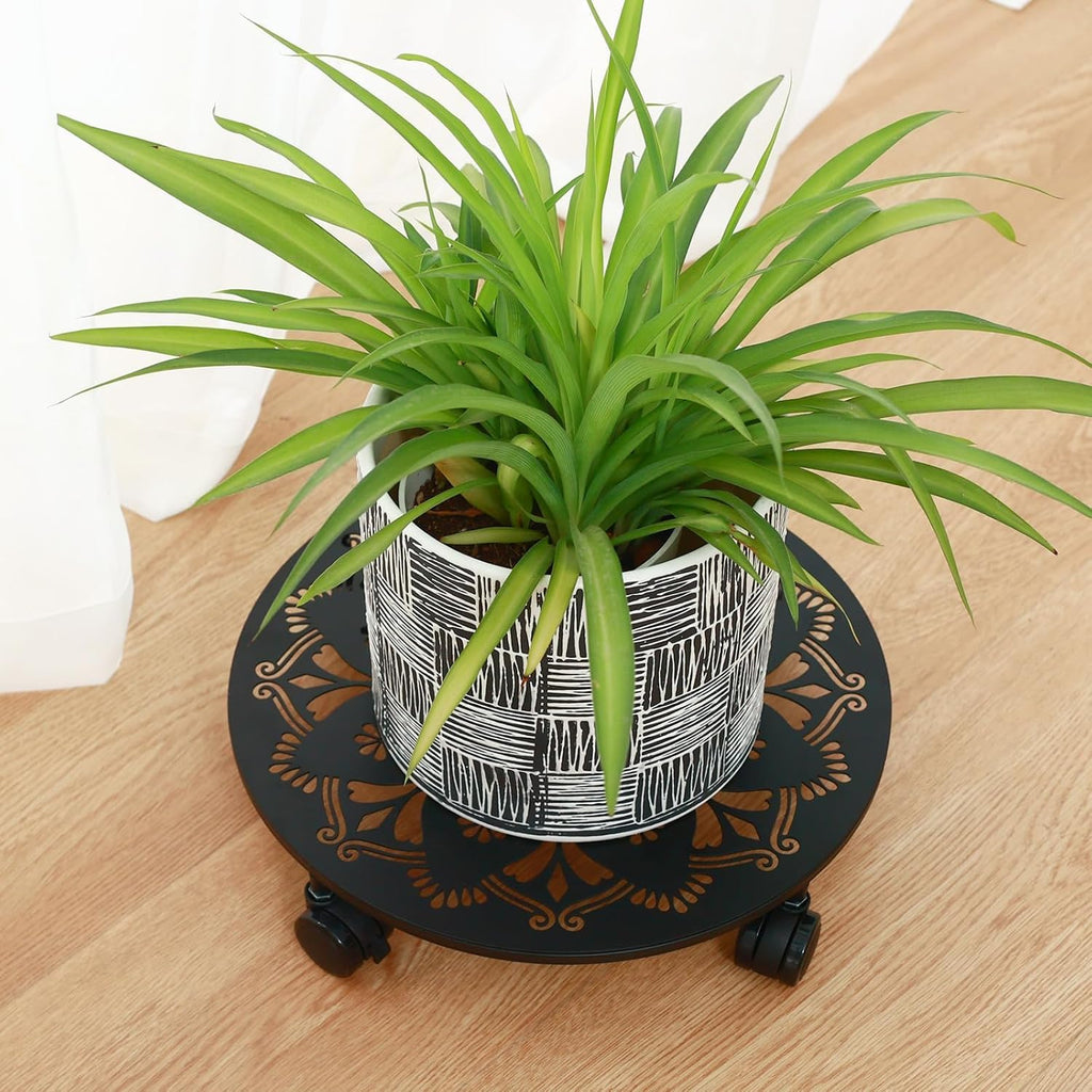 4 Pack Rolling Plant Caddy with Wheels 14 Inch, Plant Rollers with Wheels Metal Plant Caddy with Wheels Heavy Duty