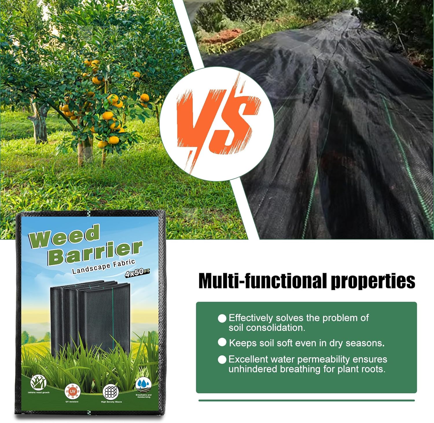 4 x 100FT Garden Weed Barrier Landscape Fabric Heavy Duty Weed Fabric Barrier Premium Garden Ground Cover Weed Control