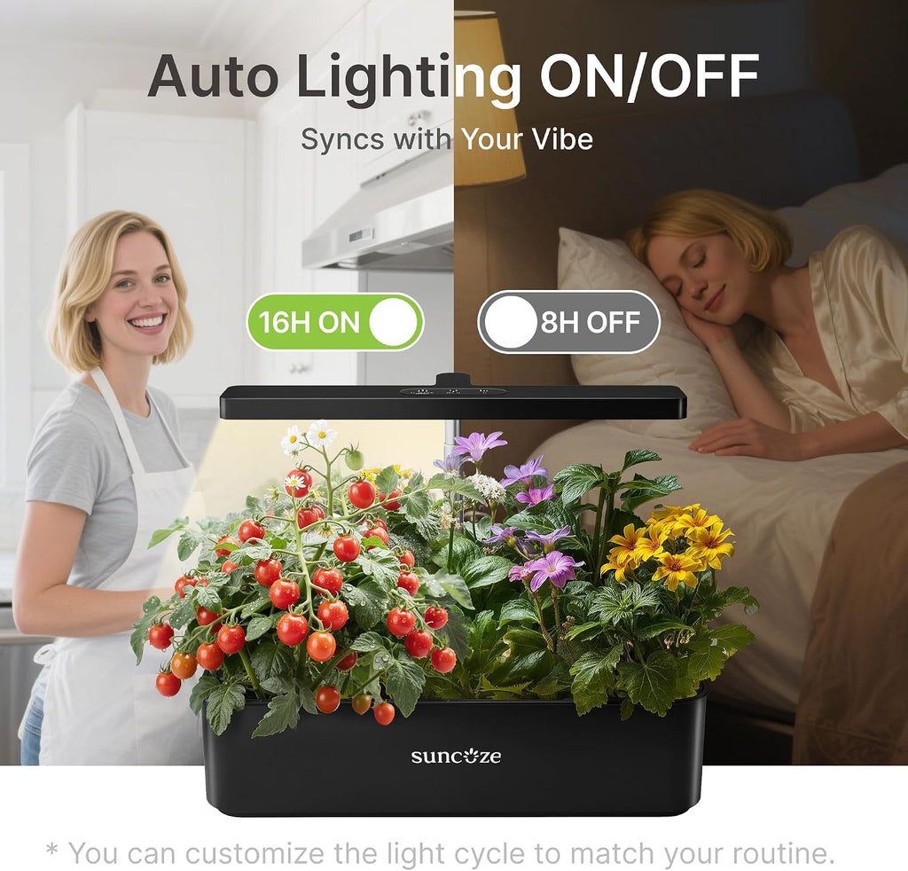 Hydroponics Growing System, Compact 12 Pods Indoor Garden, Black | 24W LED Dimmable Grow Light, 4L Water Tank with