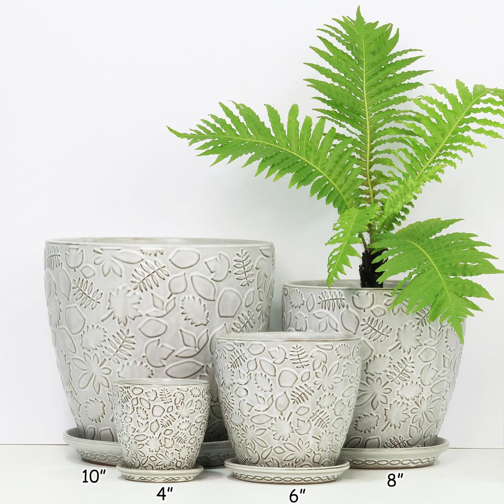 6 Inch Ceramic Planter Pots with Drainage Hole and Saucers for Indoor Plants, Garden Pots for Succulent, Orchid, and