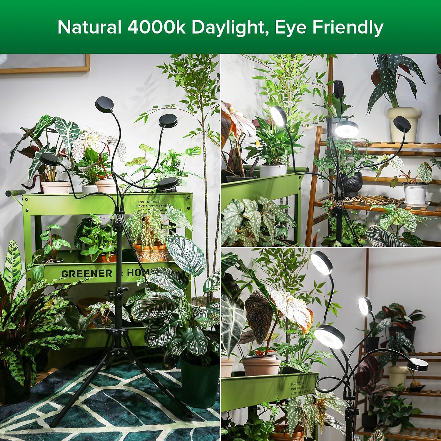 SANSI Grow Light for Indoor Plants, 40W 4-Head Tripod Stand Plant Light | Wide Coverage, Large Plants, 35"-65"