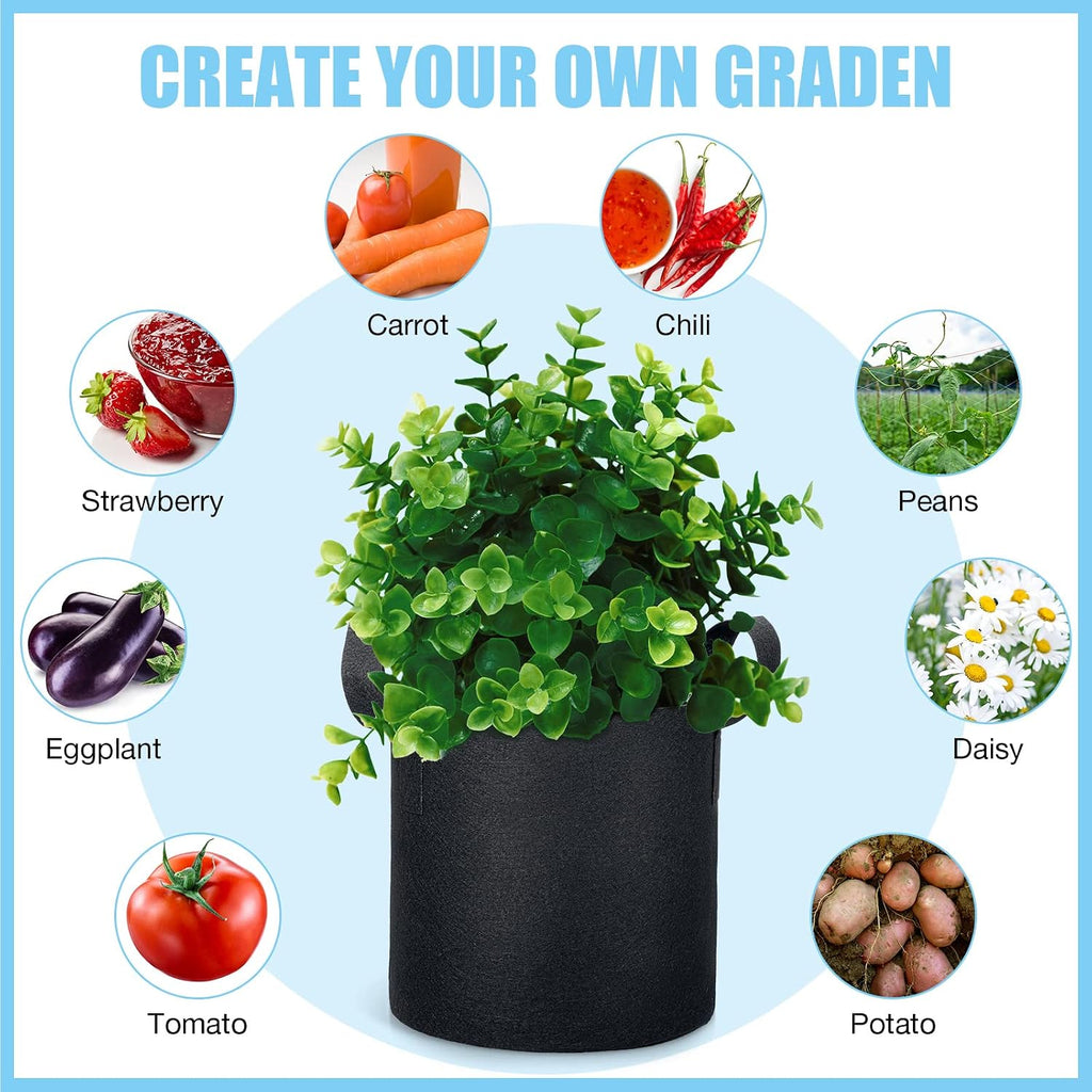 Potchen 45 Pack Grow Bags Aeration Fabric Planter Pots Nonwoven Grow Bags with Handles Black Plant Container Bucket for