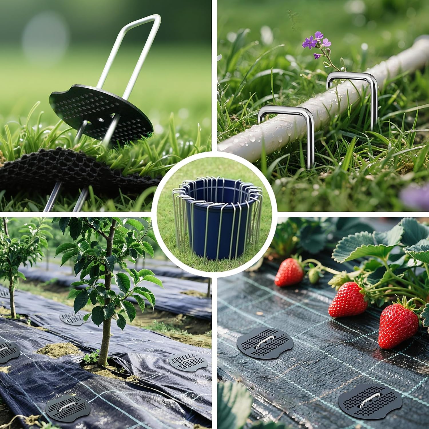 50Pcs Garden Staples +50Pcs Gasket +Pick Hook +Rubber Mallet, 6 Inch Landscape Fabric Stakes Galvanized Weed Barrier