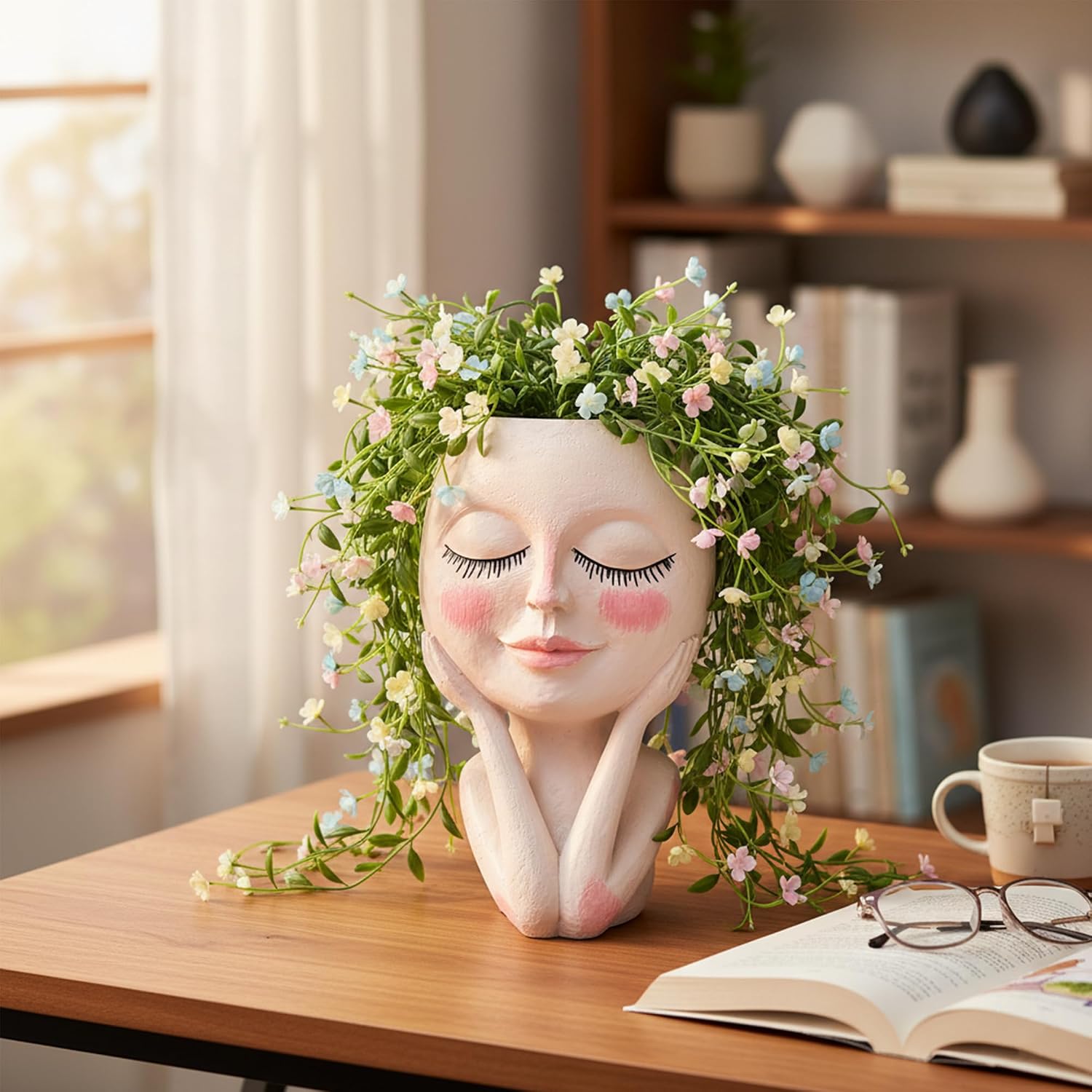 Face Planter Pot for Succulents, White Head Plant Pot with Drainage Hole | Funny Face Planter with Drainage Hole