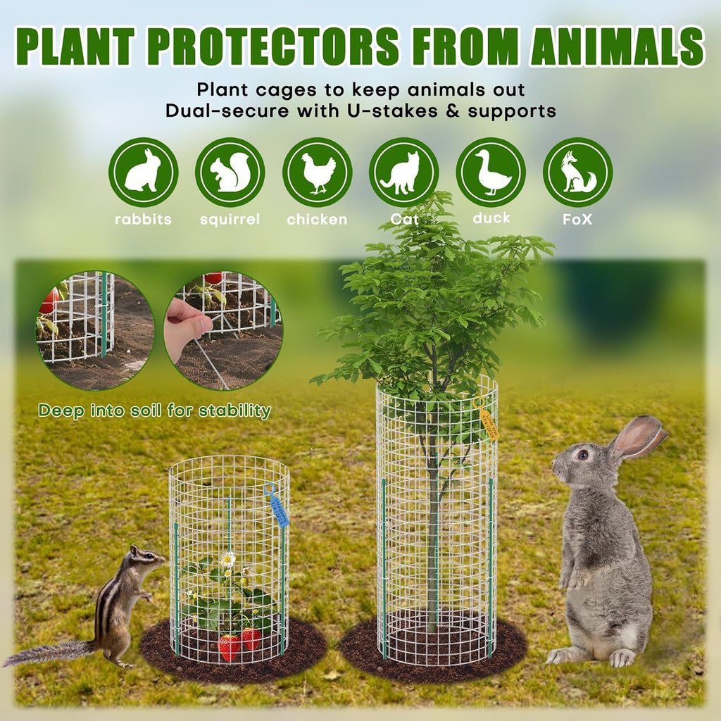 10 Set Plant Protectors from Animals, Galvanized Plant Cages for Outdoor | 12" x 16" Metal Wire , Dual-Secure with
