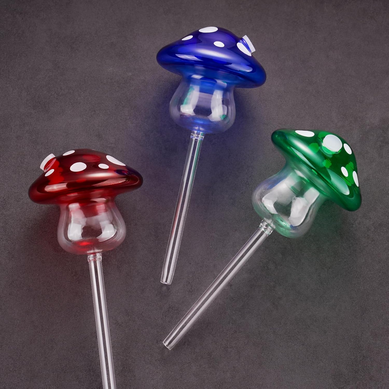 NiHome Self Watering Globes Mushroom Glass Bulbs Set of 3, Indoor Outdoor | Hand-Blown, Vibrant Colorful Irrigation