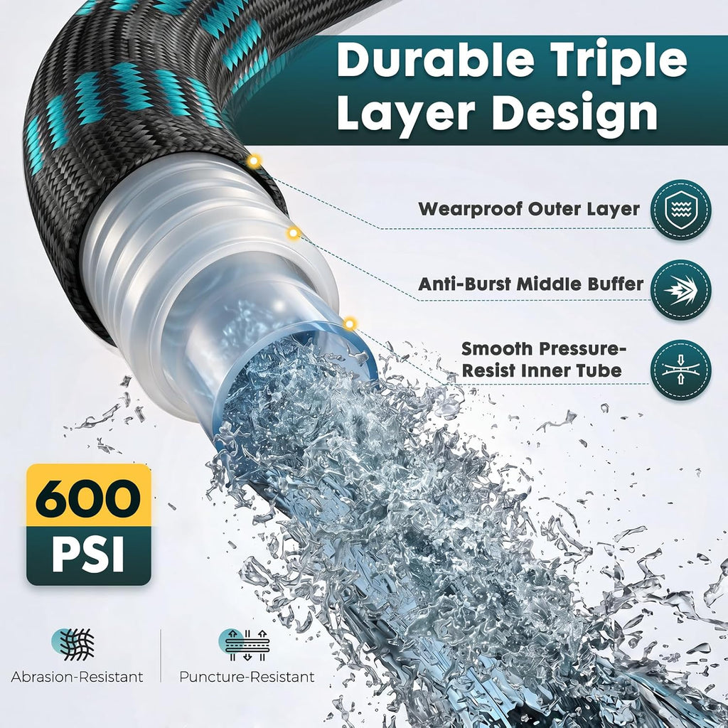 Garden Hose 50FT, Ultra Lightweight Flexible Water Hose with 10-Function Spray Nozzle, Kink-Free and Leak-Proof Design