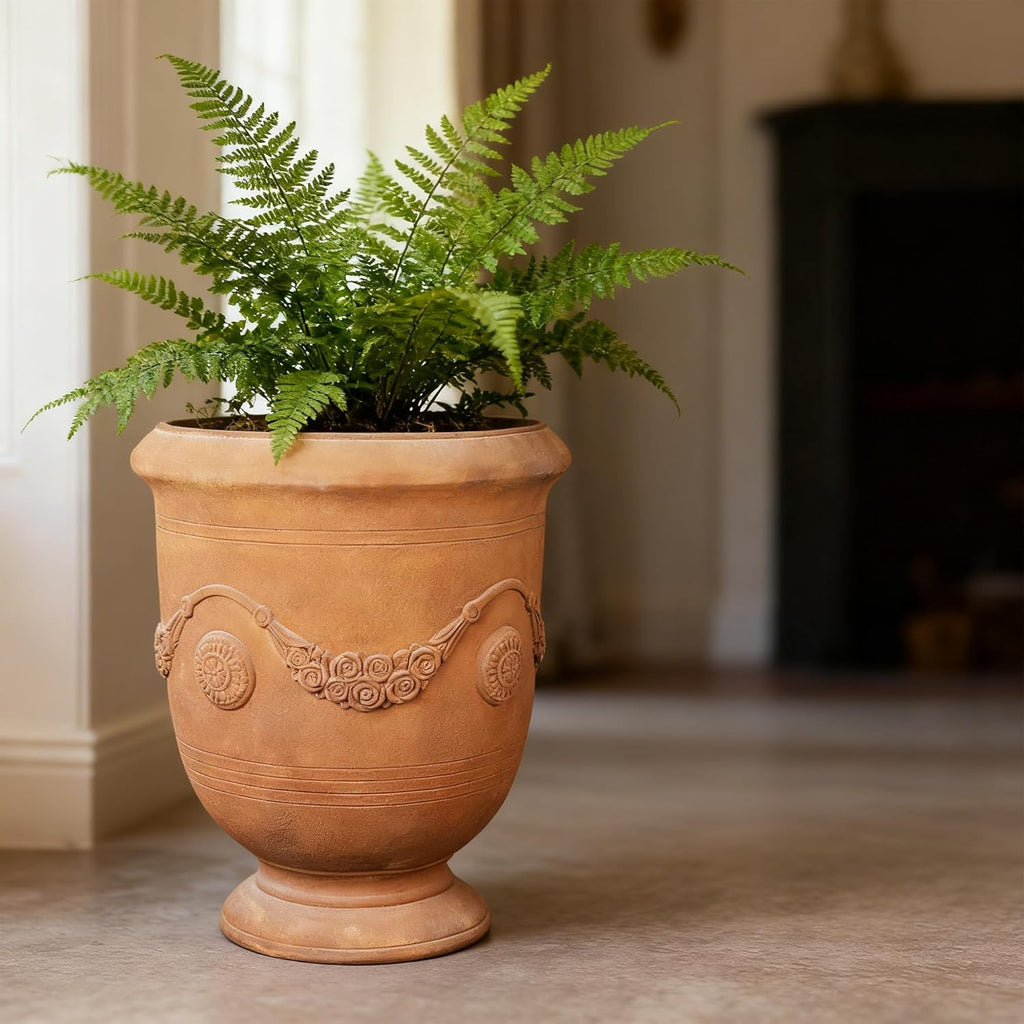 Planters for Indoor & Outdoor Plants, 16.5 Inch Large Magnesium Oxide Urn Planter with Drainage Hole, Decorative Unique