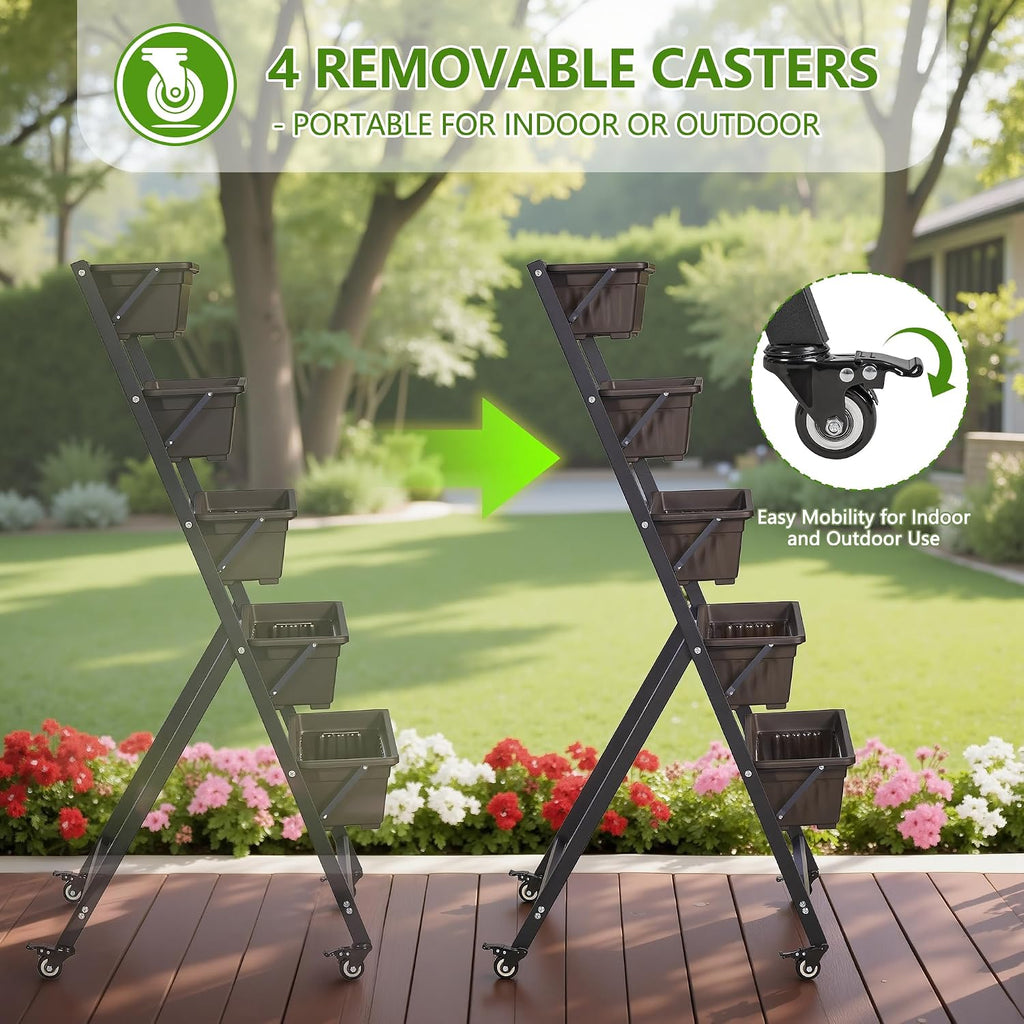 VECELO 5-Tier Vertical Garden Bed, Freestanding Elevated Raised Garden Planter with 5 Garden Planter Boxes, Lockable