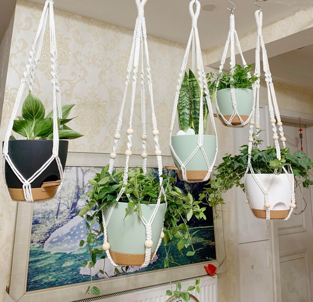 Hanging Planters with Macrame Plant Hangers for Indoor Outdoor Plants, 3 Set Hanging Baskets Flower Pots Holders