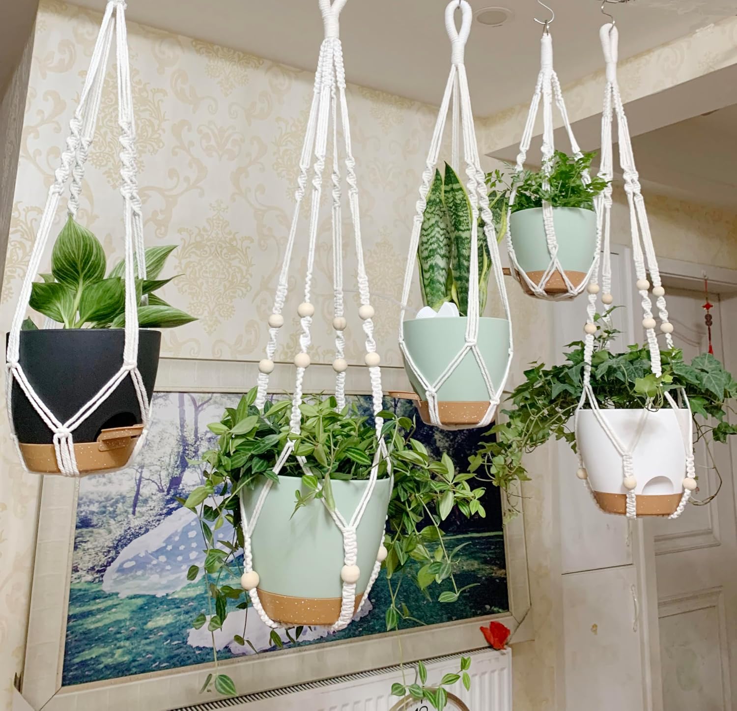 Hanging Planters with Macrame Plant Hangers for Indoor Outdoor Plants, 3 Set Hanging Baskets Flower Pots Holders