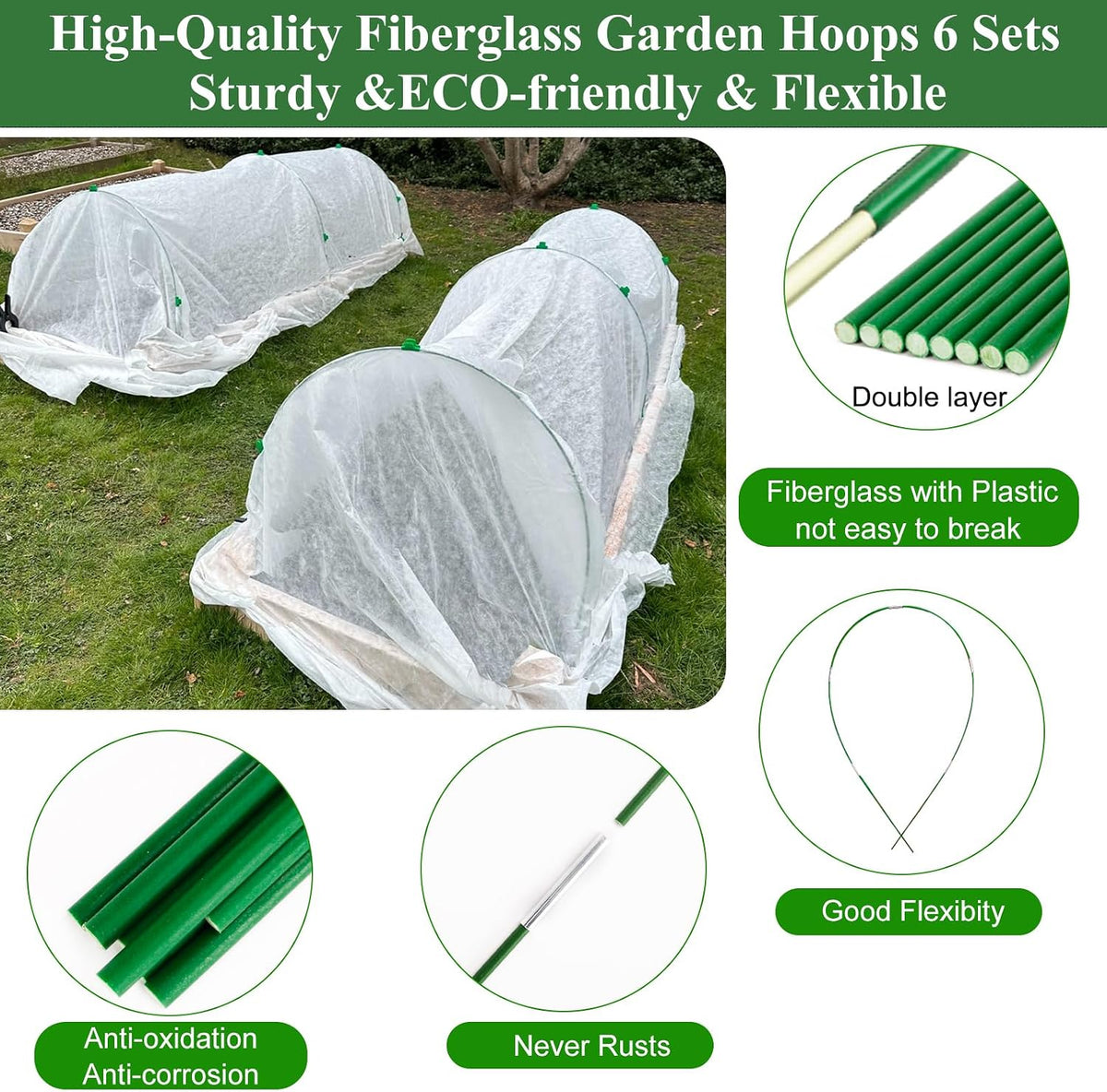 10X50FT Plant Covers Frost Protection Kit, Garden Hoops Kit for Winter Oudoot Plants, Floating Row Cover Frost Cloth