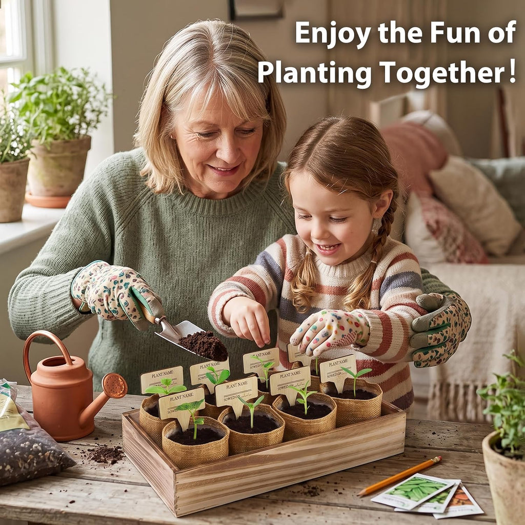 LUOJIBIE Herb Garden Kit Indoor, Herb Growing Kit with Seeds & Tools, Birthday Gifts for Women Men Mom Dad Girls Boys