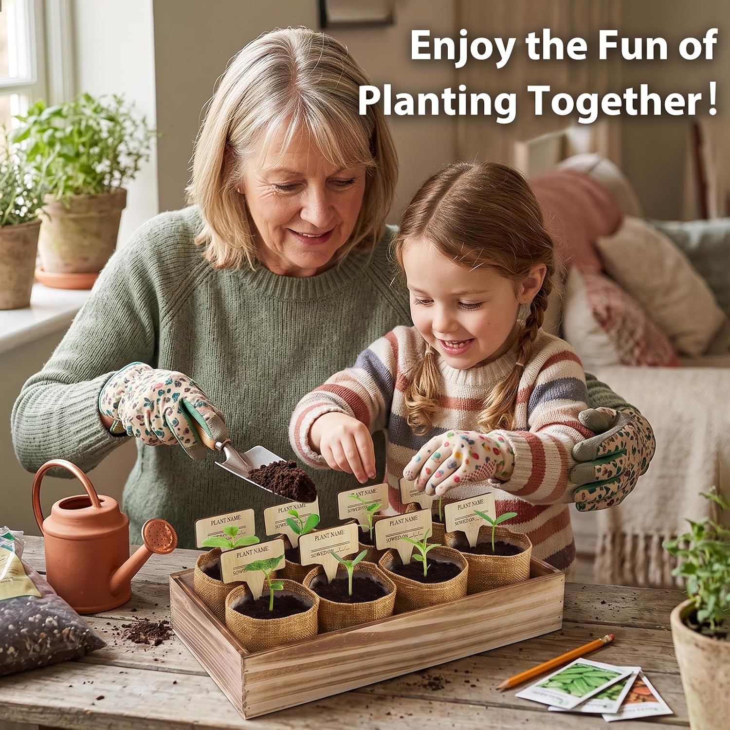 LUOJIBIE Herb Garden Kit Indoor, Herb Growing Kit with Seeds & Tools, Birthday Gifts for Women Men Mom Dad Girls Boys