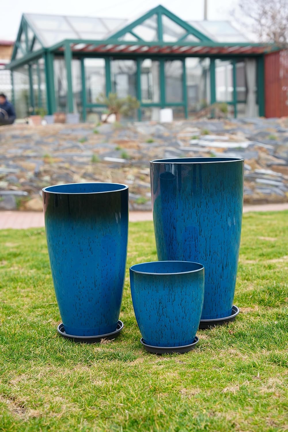 24,21,11 Inch Large Plastic Planters with Drainage Hole and Saucer - Set of 3 Tall Plant Pots Indoor Flower Pot Tall