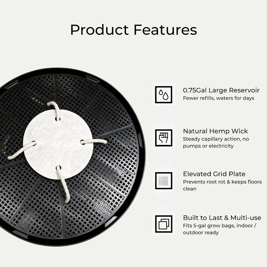 4 Pack Self-Watering Pot Bases for 5 Gallon Grow Bags, Bottom Watering Plant Saucers with Wicking Irrigation System