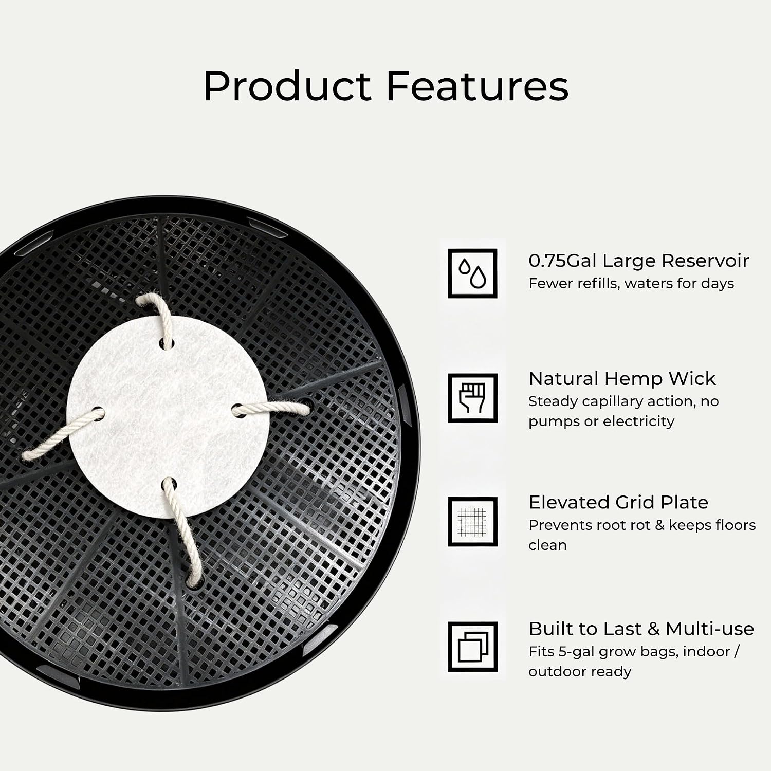 4 Pack Self-Watering Pot Bases for 5 Gallon Grow Bags, Bottom Watering Plant Saucers with Wicking Irrigation System