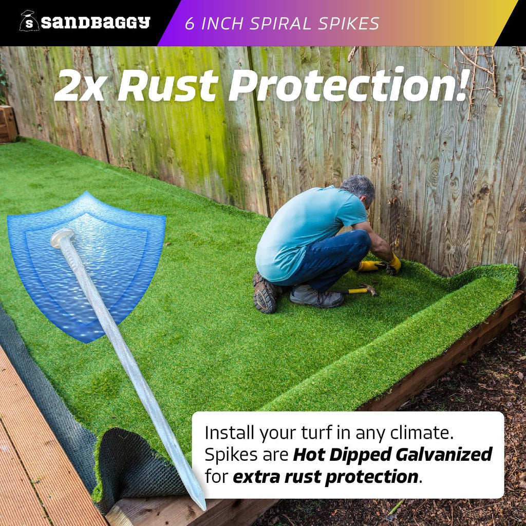 Sandbaggy 6 Inch Galvanized Artificial Turf Stakes - Spiral Landscape Nails - Ground Spikes/Pins for Synthetic Grass