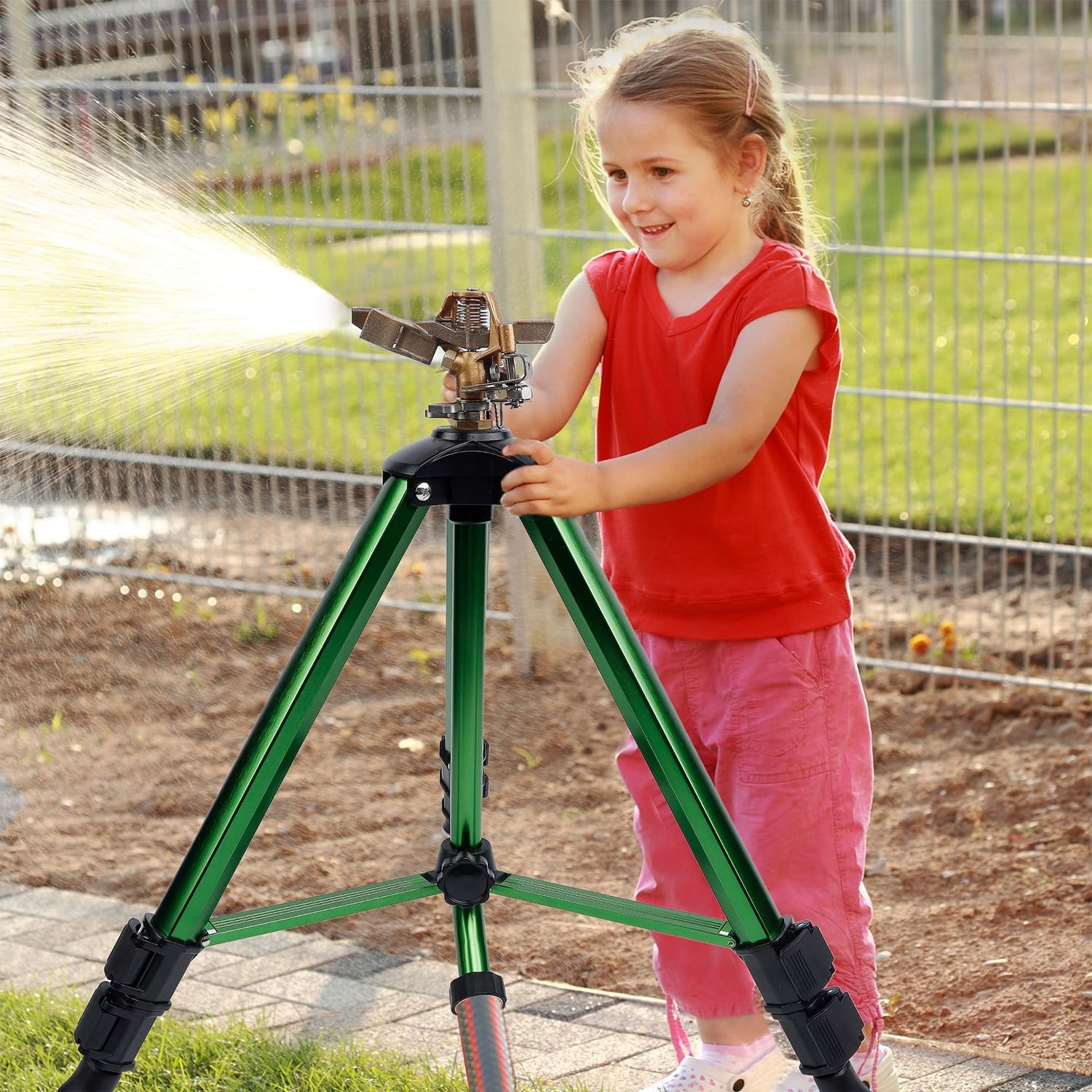Biswing Impact Sprinkler Head on Tripod Base, Heavy Duty Lawn Sprinklers, 360 Degree Large Area Irrigation, Metal