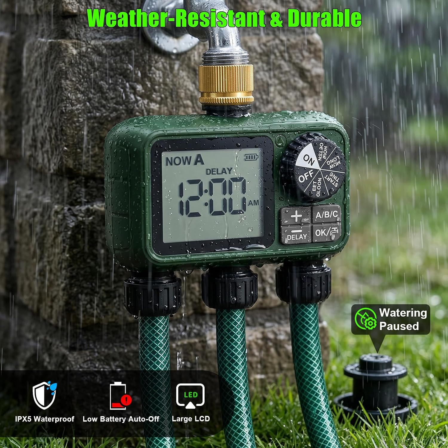 Water Timer for Outdoor Garden Hose, Sprinkler Timer for Garden | Faucet with Auto/Manual/Rain Delay Mode, Sprinkler