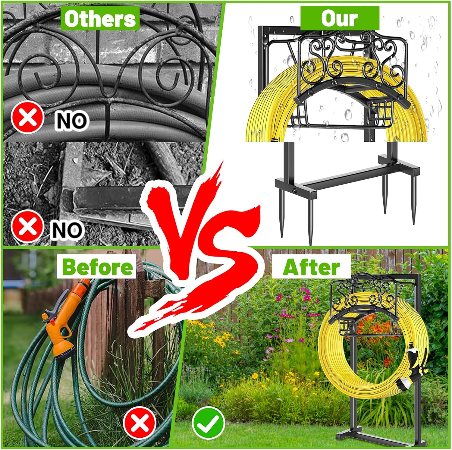 Garden Hose Holder - Upgraded Water Hose Holder Holds, Heavy Duty Metal Freestanding Hose Stand Sturdy, Detachable