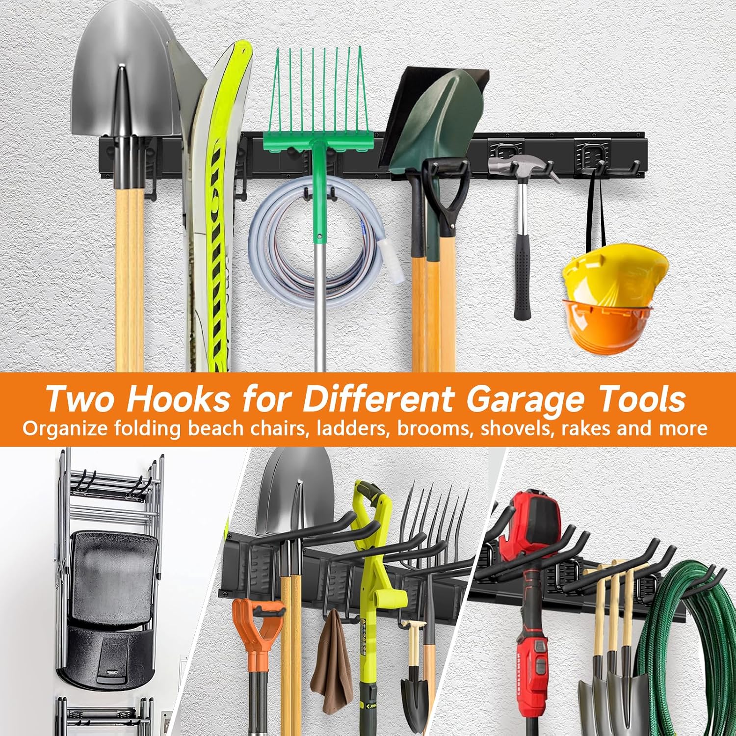 Garage Tool Organizer Wall Mount, Heavy Duty 48 Inches Garage Organization and Storage Racks for Yard Tools with 6
