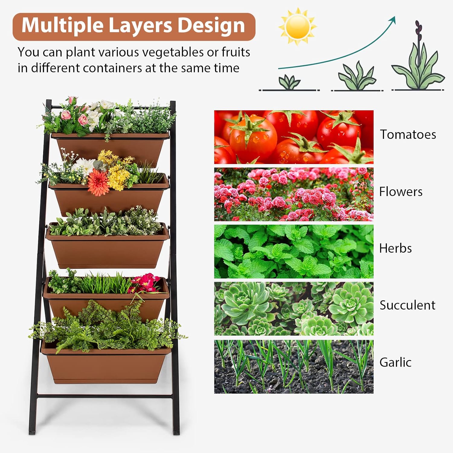 Giantex Vertical Planter Raised Bed, Elevated Garden Beds with Water Drainage Hole, Freestanding 5 Container Boxes for