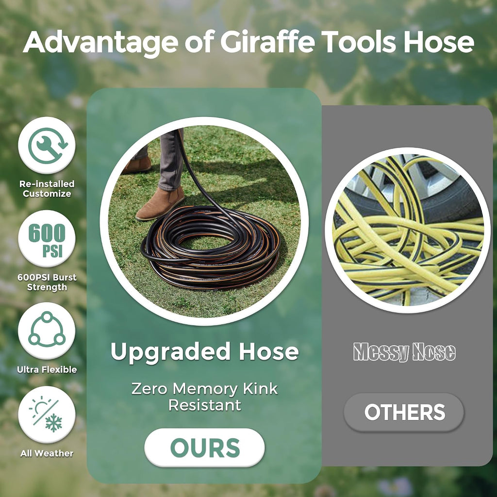 Giraffe Tools Garden Hose 5/8", 15ft Short Garden Hose | Custom Length, No Kink, Flexible, Leakproof Water Hose, 600