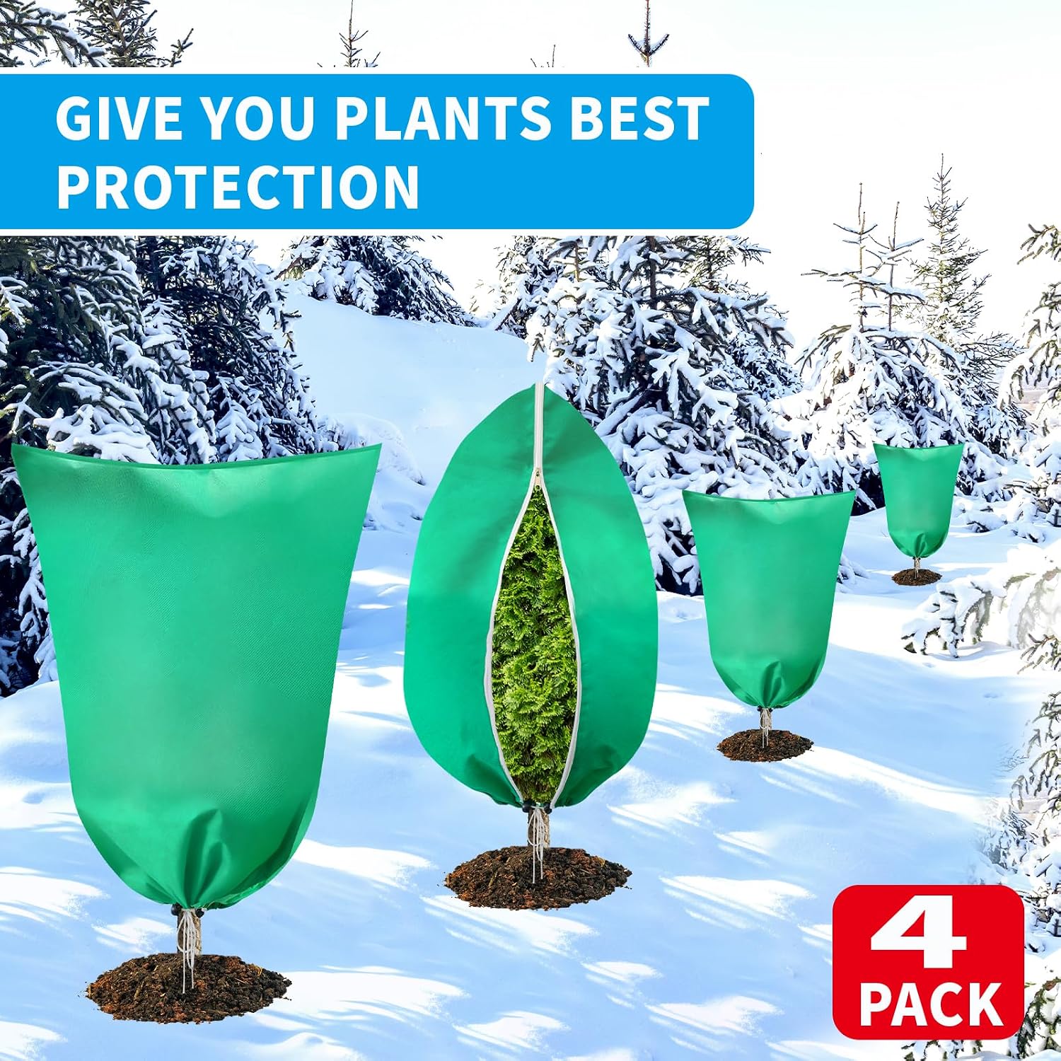 4 Pack Plant Covers Freeze Protection(71" x 47.3"),2.82 oz/sq yd Non-Woven Fabric,Frost Covers with Zipper Drawstring
