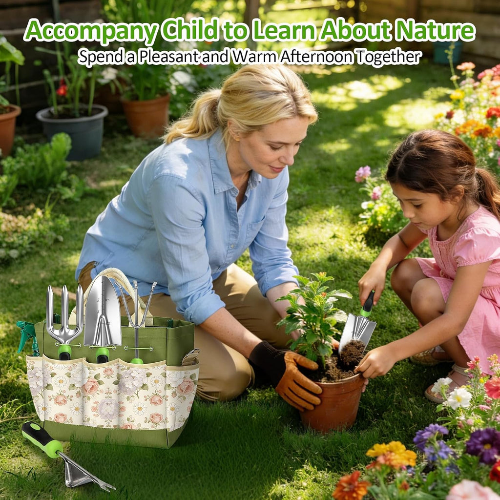 Gardening Tools Set with Floral Bag,Heavy Duty Stainless Steel Gardening Hand Tool with Rubber Non-Slip
